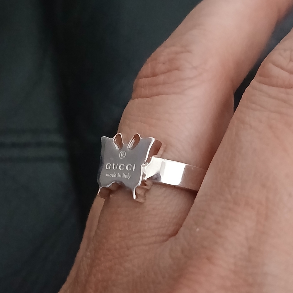 Gucci Butterfly Ring Sterling Silver Cut Out Size 6 Thin Band - New - Picture 5 of 11